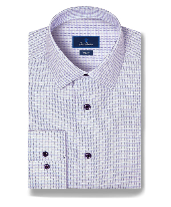 RBSP13811137 | White & Purple Textured Check Dress Shirt