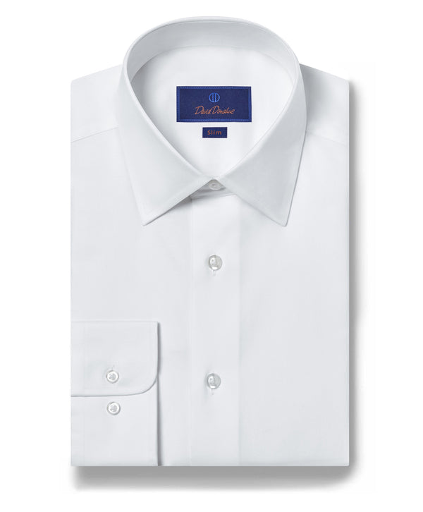 David Donahue Slim Fit Super Fine Twill Dress Shirt - White