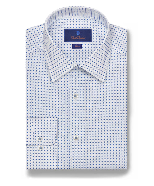 SBSP07216135 | White & Blue Micro Floral Print Dress Shirt