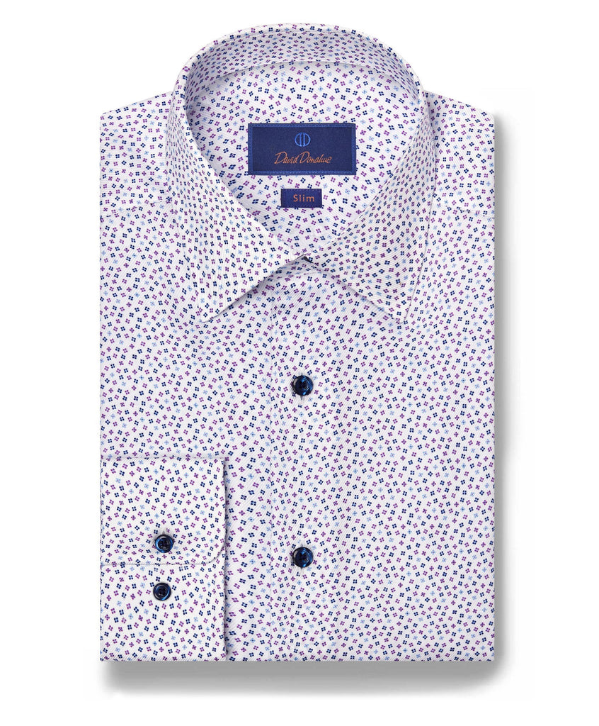 SBSP07217133 | White & Lilac Tossed Foulard Print Dress Shirt - David ...