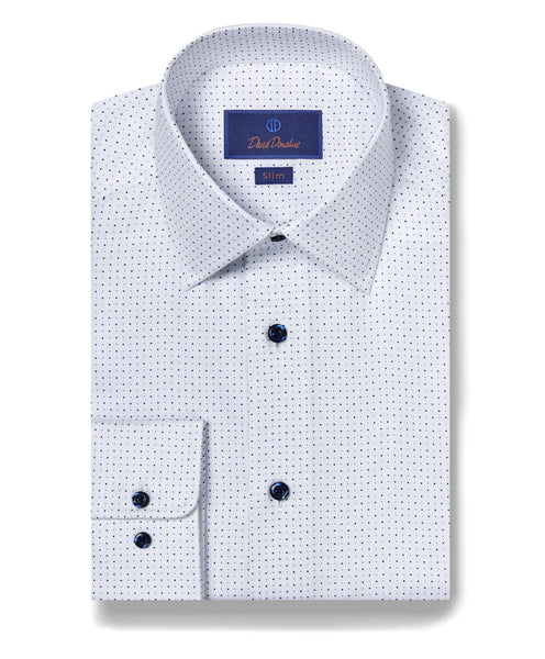 SBSP08301135 | White & Blue Micro Dot Print Dress Shirt
