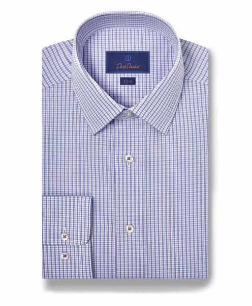 SBSP10803479 | Blue & Lilac Poplin Check Dress Shirt