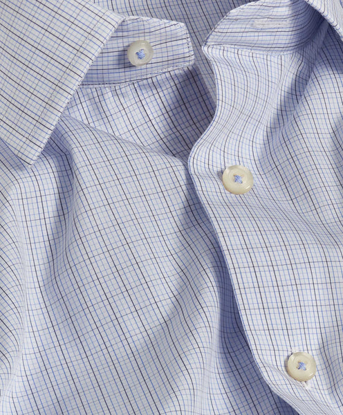 SBSP10853135 | White & Blue Micro Check Dress Shirt