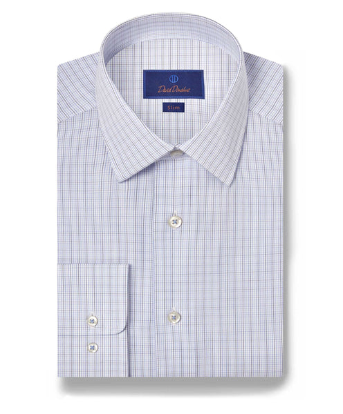 SBSP10853135 | White & Blue Micro Check Dress Shirt