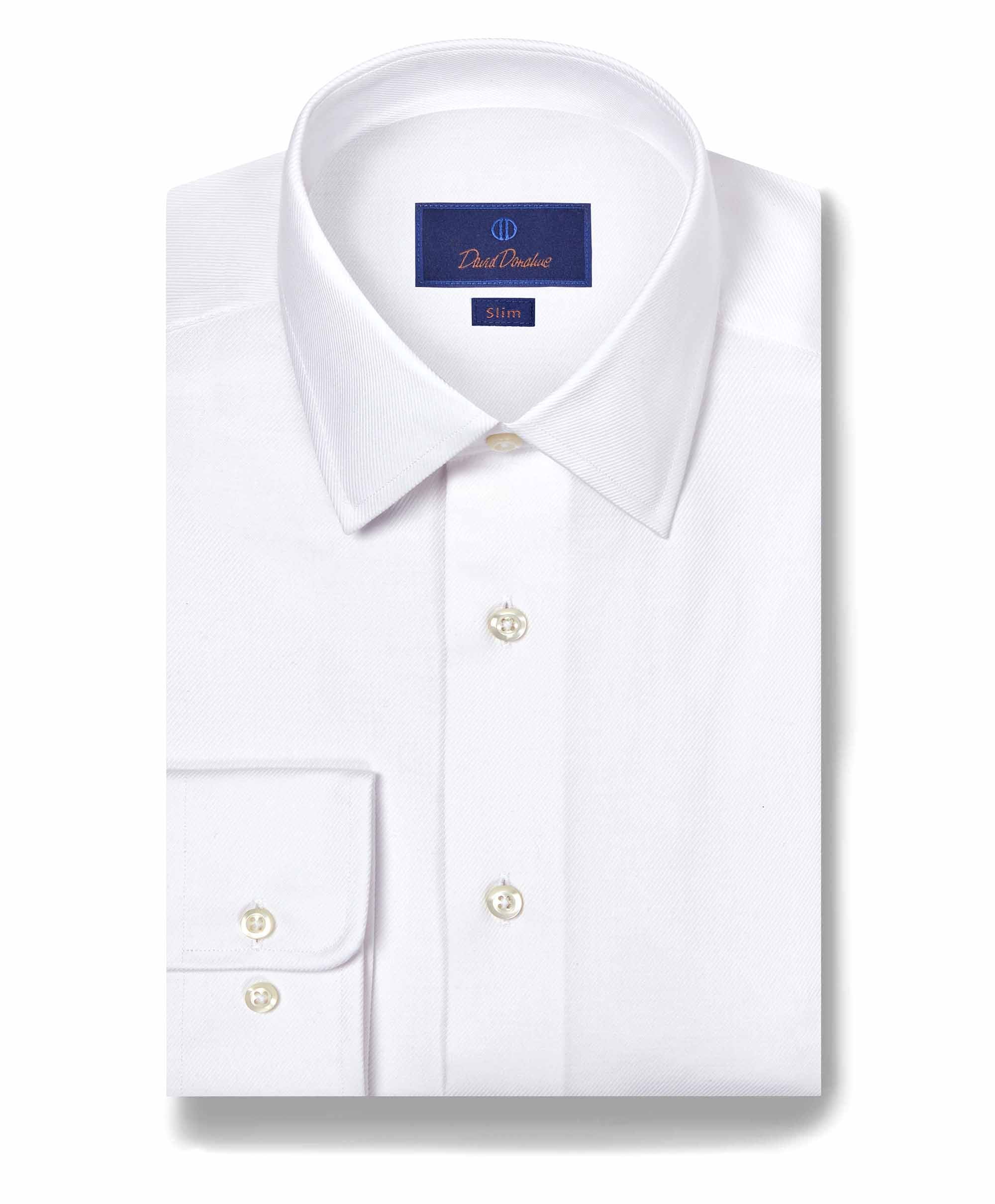 david donahue white dress shirt David Donahue Men's Trim Fit Cotton Twill Dress Shirt - Blue