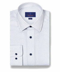 SBSP11204155 | White & Navy Print Stretch Dress Shirt