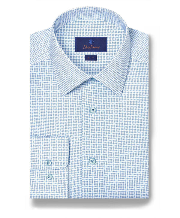 SBSP12237135 | White & Blue Neat Print Stretch Dress Shirt