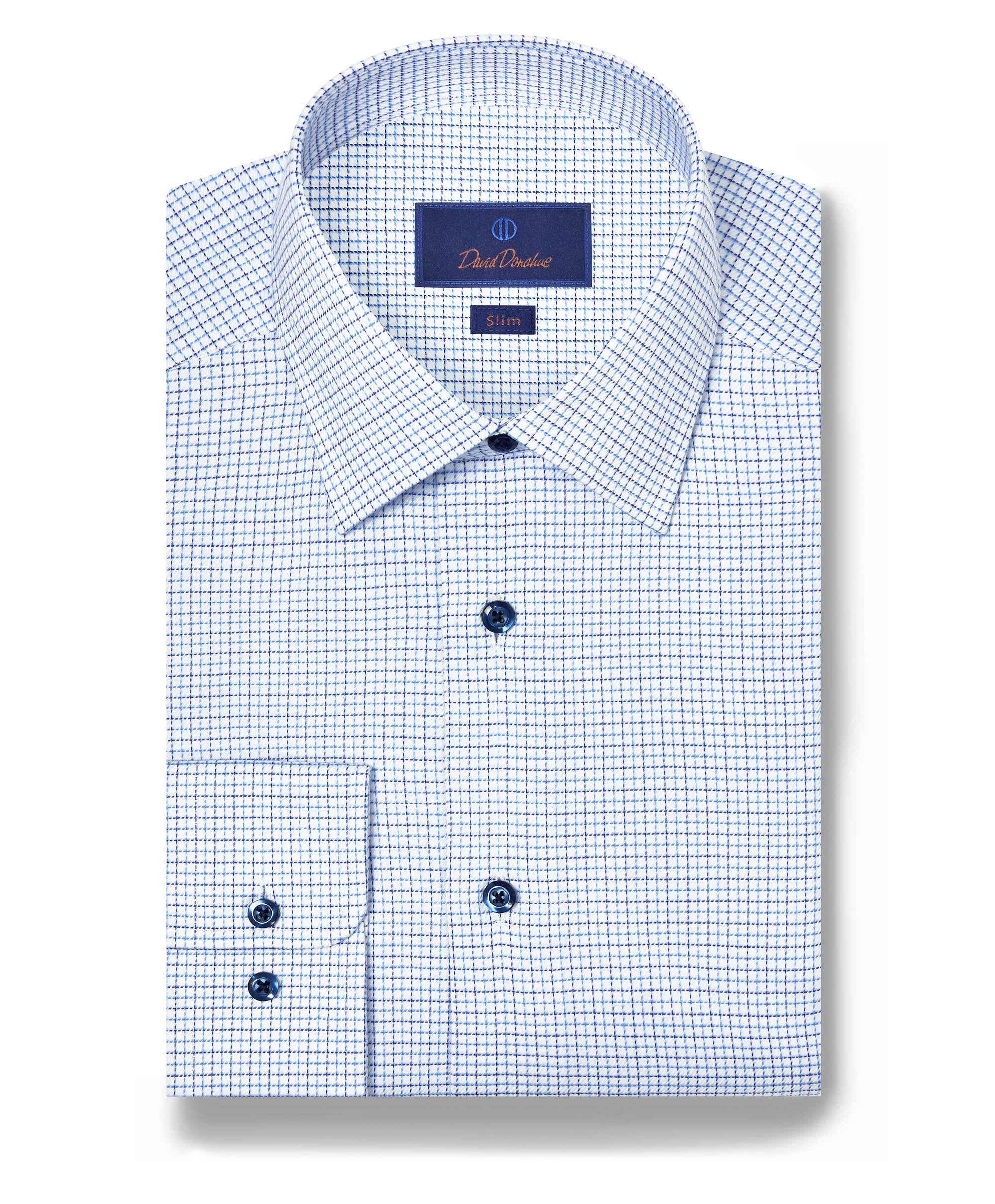 nordstrom dress shirts David Donahue Men's Slim Fit Stretch Twill Check Dress Shirt - Blue - Size 14.5 32/33