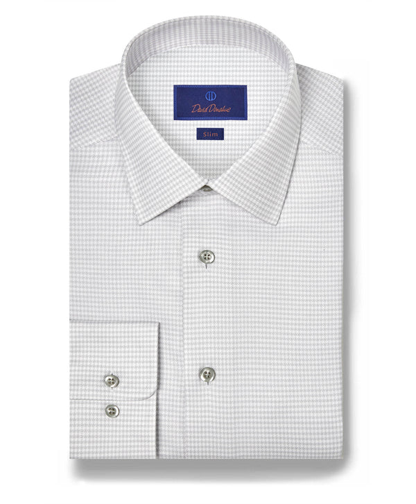SBSP12815028 | Pearl & White Twill Micro Check Stretch Dress Shirt