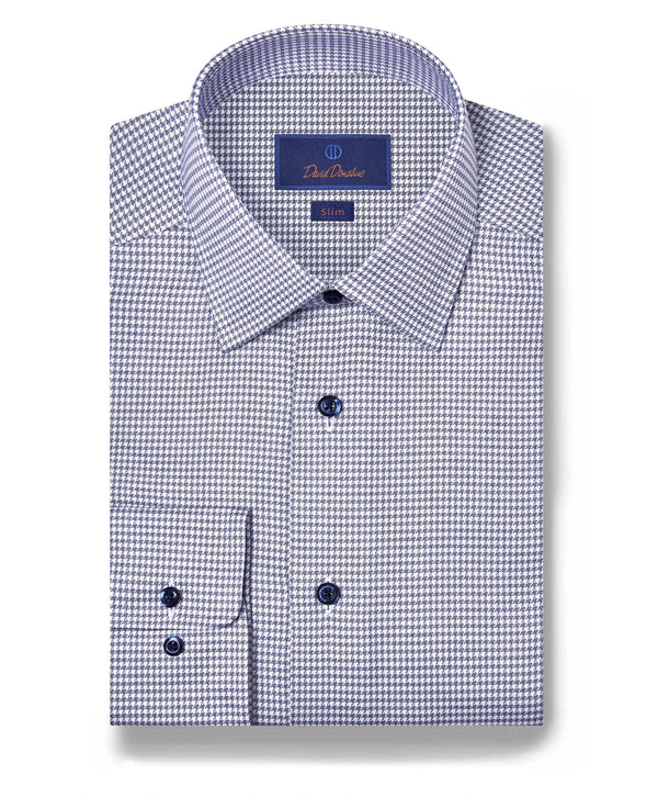 SBSP12815407 | Navy & White Twill Micro Check Stretch Dress Shirt