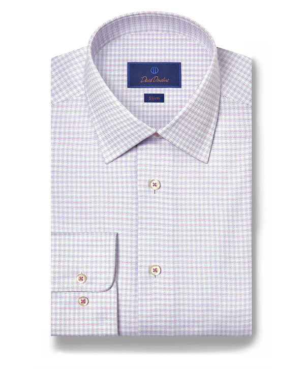 SBSP12816144 | White & Berry Twill Check Stretch Dress Shirt