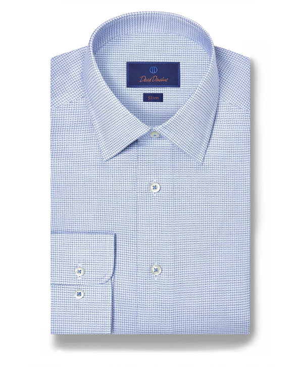 SBSP12842135 | White & Blue Check Stretch Dress Shirt