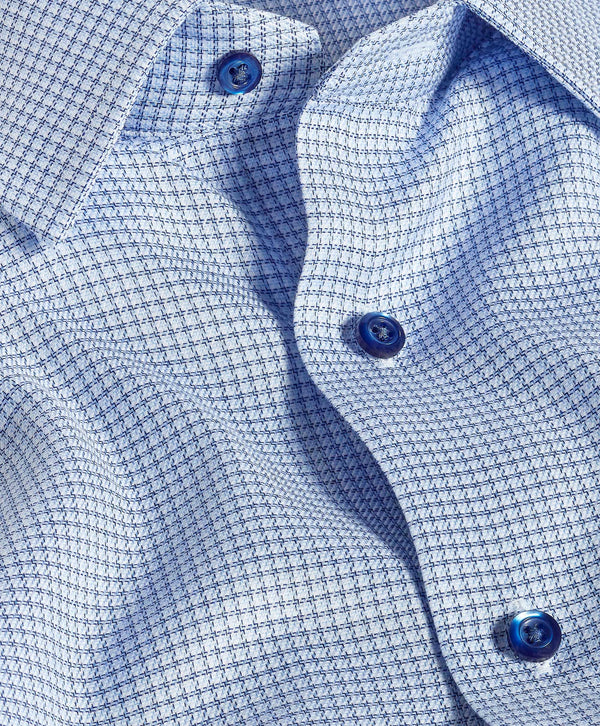 SBSP12843456 | Sky & Navy Check Stretch Dress Shirt