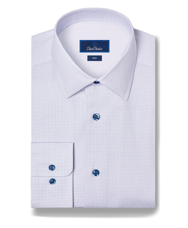 SBSP13005133 | White & Lilac Micro Geometric Print Stretch Dress Shirt