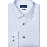 SBSP13005135 | White & Blue Micro Geometric Print Stretch Dress Shirt