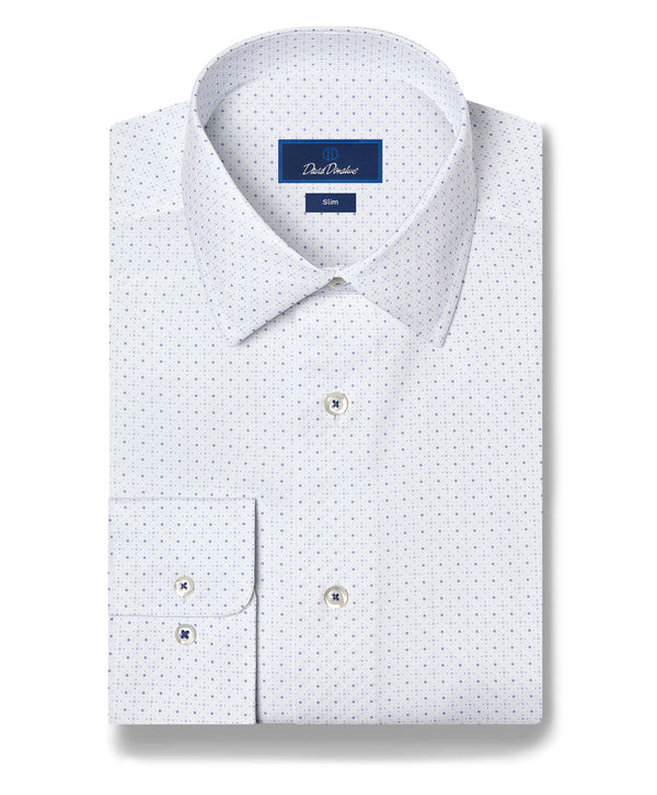 SBSP13200135 | White & Blue Micro Neat Print Stretch Dress Shirt