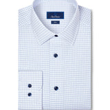 SBSP13804135 | White & Blue Twill Check Stretch Dress Shirt