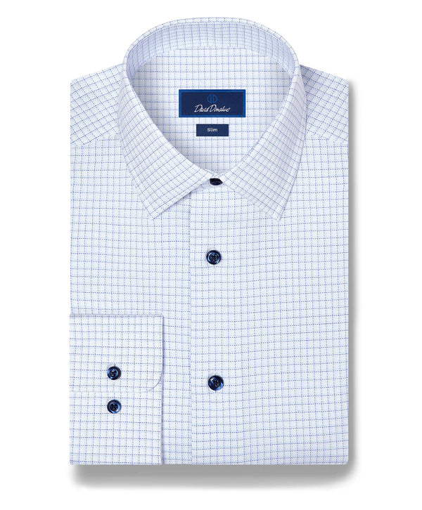 SBSP13804135 | White & Blue Twill Check Stretch Dress Shirt