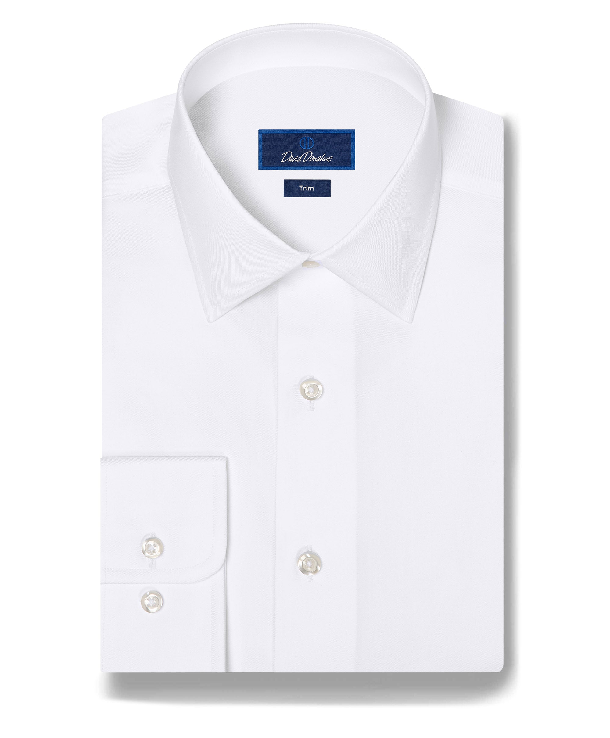 david donahue dress shirts Trim Fit Super Fine Twill Shirt in White with Blue Buttons 15.5x34/35 David Donahue Neat Diamond Print Dress Shirt White David Donahue Super Fine Twill