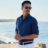 TBMS12109412 | Navy Linen Dress Shirt 