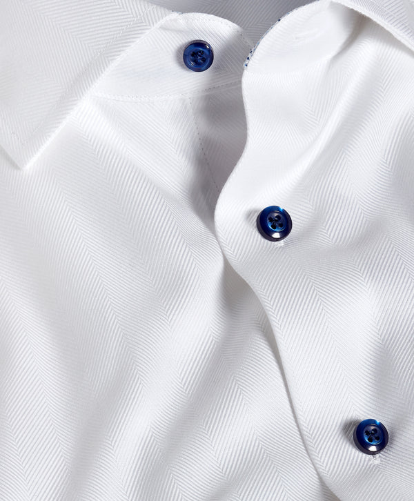 TBMS13100110 | White Contrast Herringbone Solid Dress Shirt