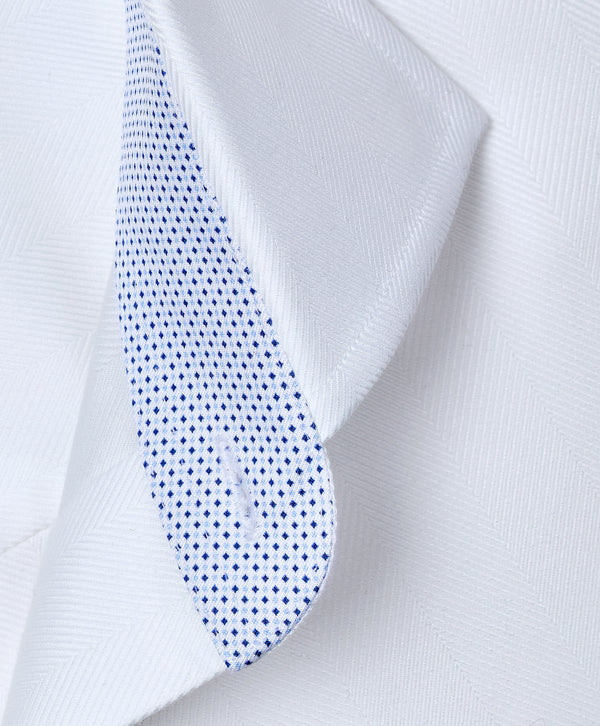 TBMS13100110 | White Contrast Herringbone Solid Dress Shirt