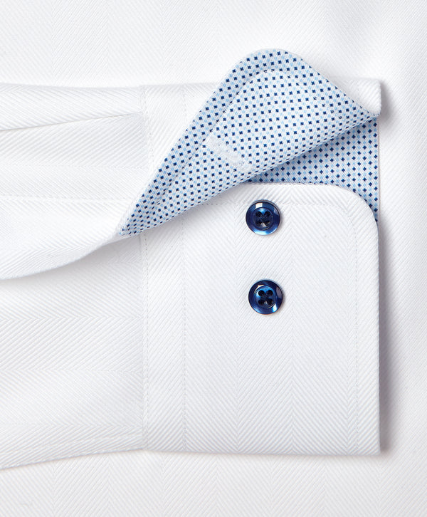 TBMS13100110 | White Contrast Herringbone Solid Dress Shirt