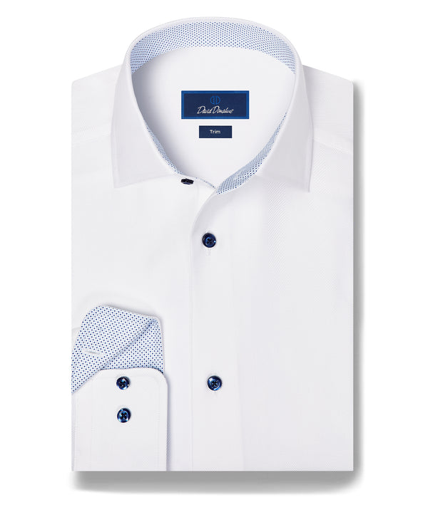 TBMS13100110 | White Contrast Herringbone Solid Dress Shirt