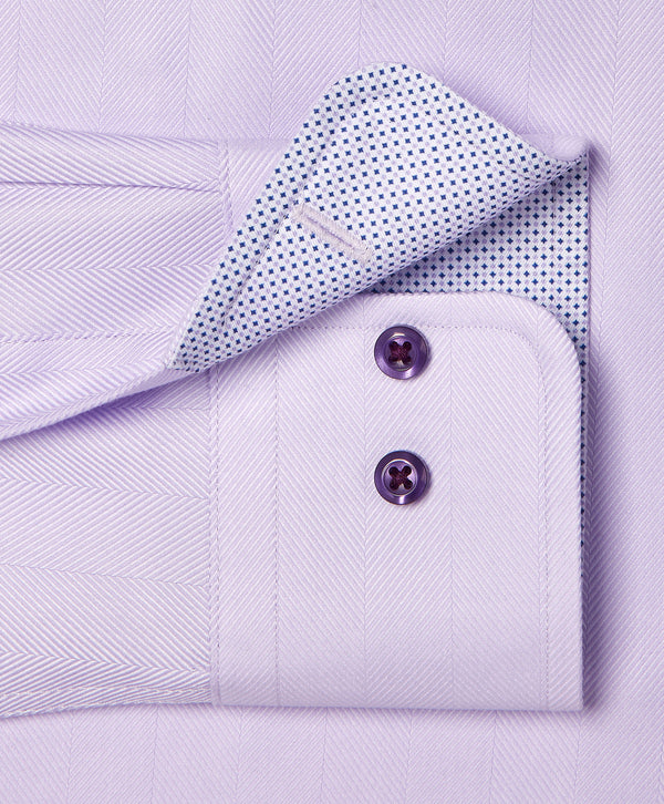 TBMS13100534 | Lilac Contrast Herringbone Solid Dress Shirt