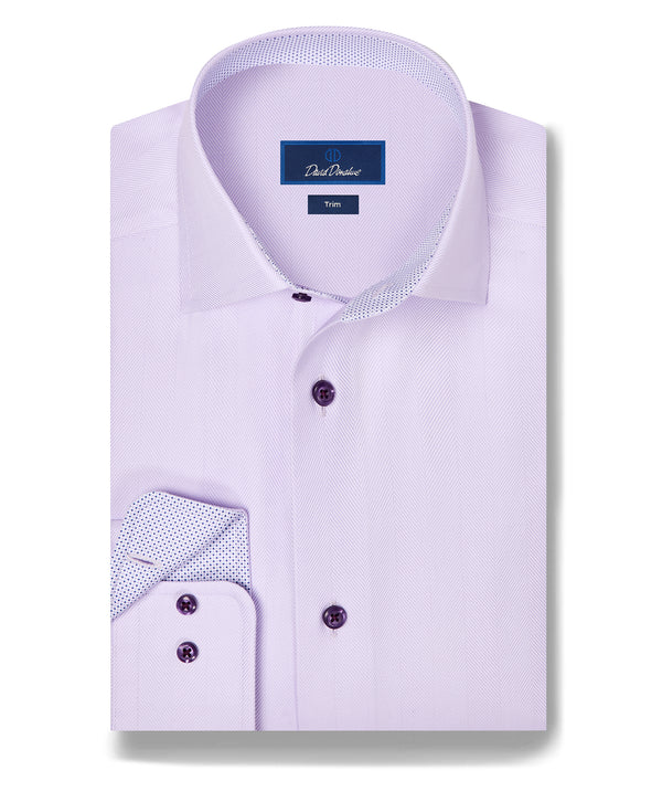 TBMS13100534 | Lilac Contrast Herringbone Solid Dress Shirt