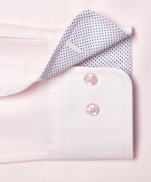 TBMS13100650 | Pink Contrast Herringbone Solid Dress Shirt