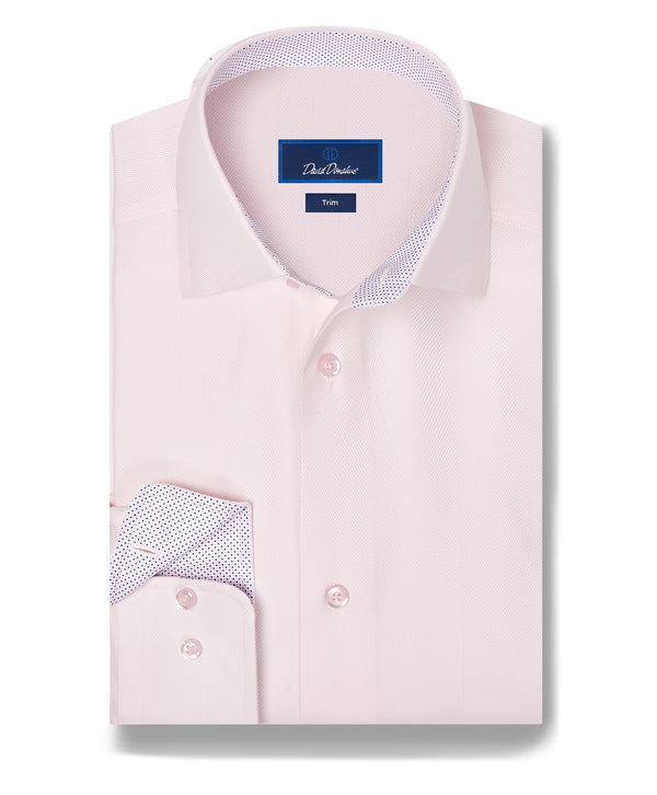 TBMS13100650 | Pink Contrast Herringbone Solid Dress Shirt