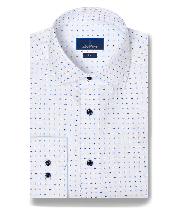 TBMS13201135 | White & Blue Neat Print Dress Shirt