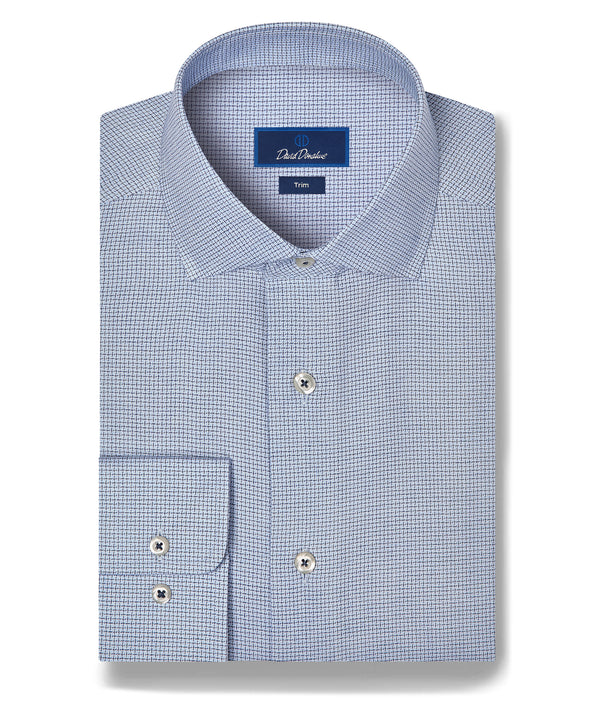 TBMS13815450 | Navy & Sky Check Cashmere Blend Dress Shirt