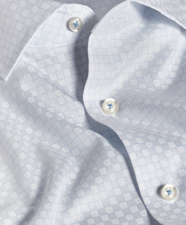 TBMS13818136 | White & Sky Dobby Check Dress Shirt