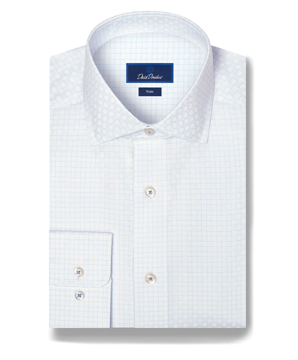 TBMS13818136 | White & Sky Dobby Check Dress Shirt