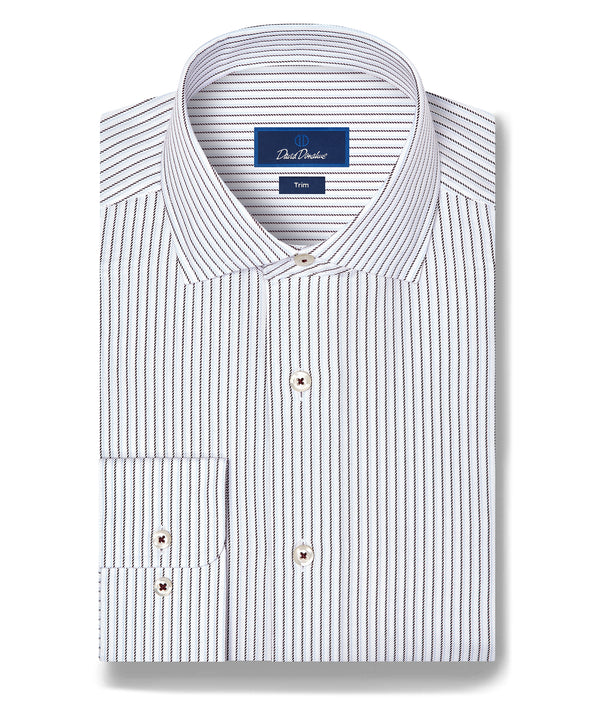 TBMS13951165 | White & Merlot Stripe Cashmere Blend Dress Shirt