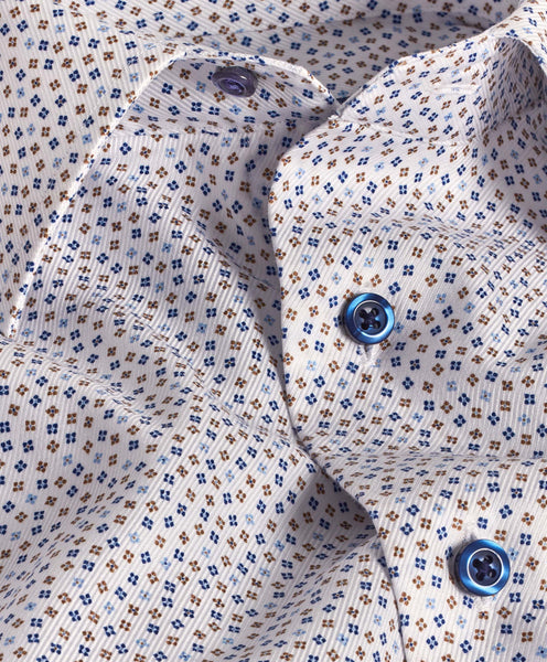 TBSP07217124 | White & Dune Tossed Foulard Print Dress Shirt