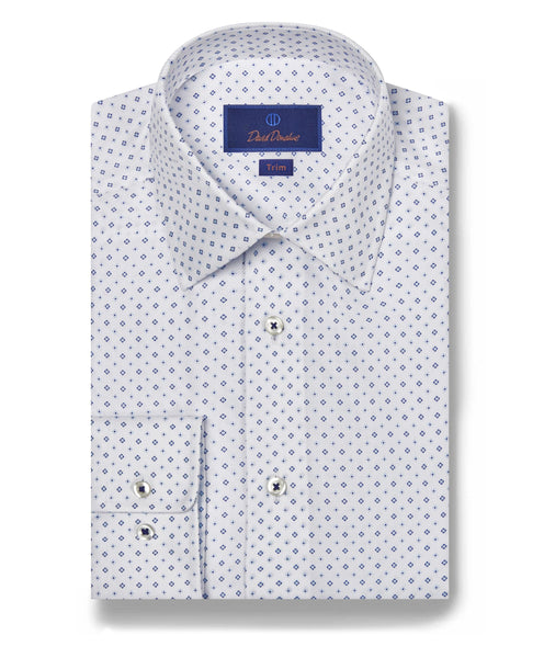 TBSP07230135 | White & Blue Neat Print Dress Shirt
