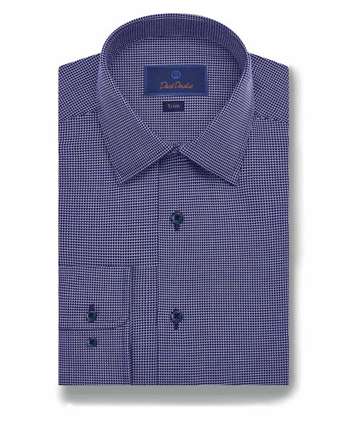 TBSP07806412 | Navy Textured Micro Check Dress Shirt