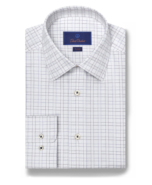 TBSP07811135 | White & Blue Dobby Grid Check Dress Shirt