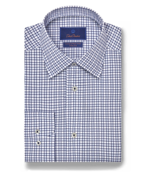 TBSP07830155 | White & Navy Dobby Check Non-Iron Dress Shirt