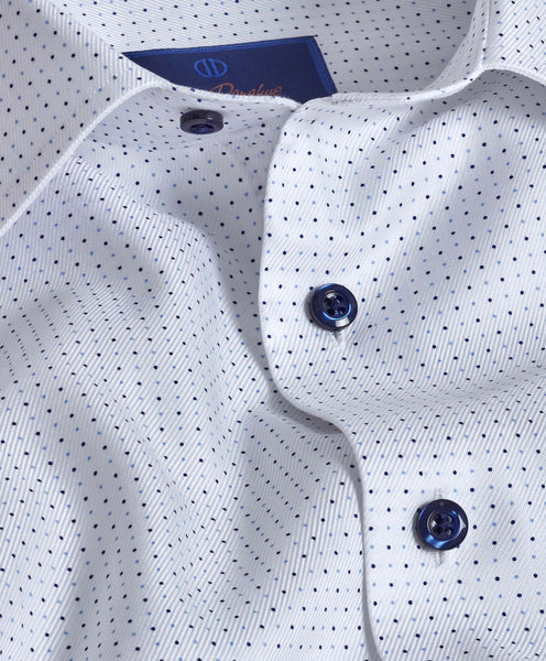 TBSP08301135 | White & Blue Micro Dot Print Dress Shirt