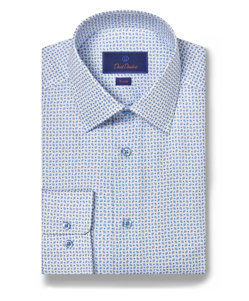 TBSP08401135 | White & Blue Pine Print Dress Shirt