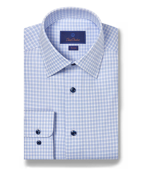 TBSP08802135 | White & Blue Dobby Check Dress Shirt