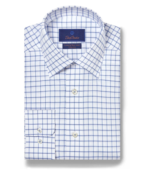 TBSP08808135 | White & Blue Grid Check Non-Iron Dress Shirt