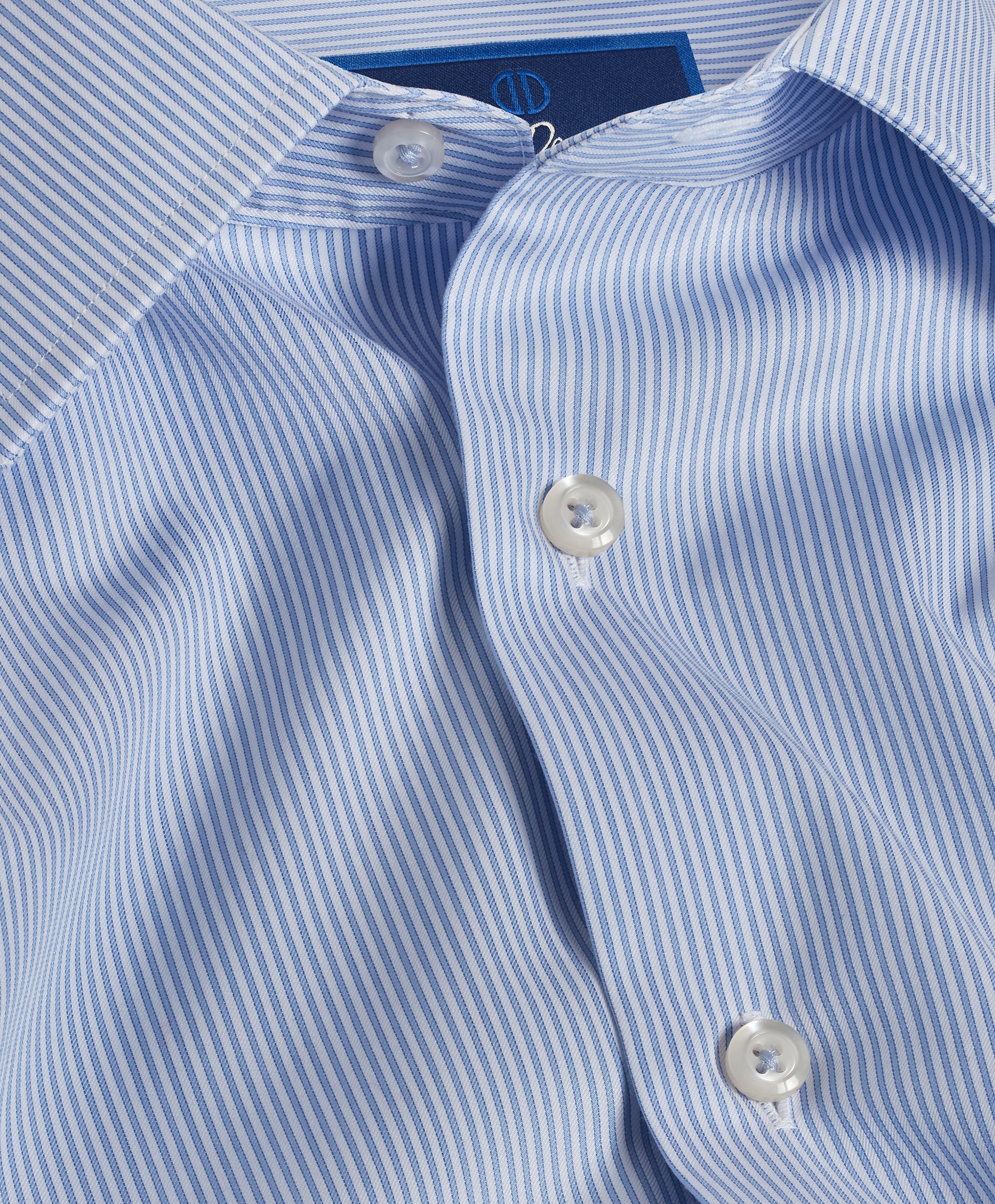 David Donahue Men's Trim Fit Fine Line Twill Stripe Dress Shirt - Blue - Size 16.5 36/37