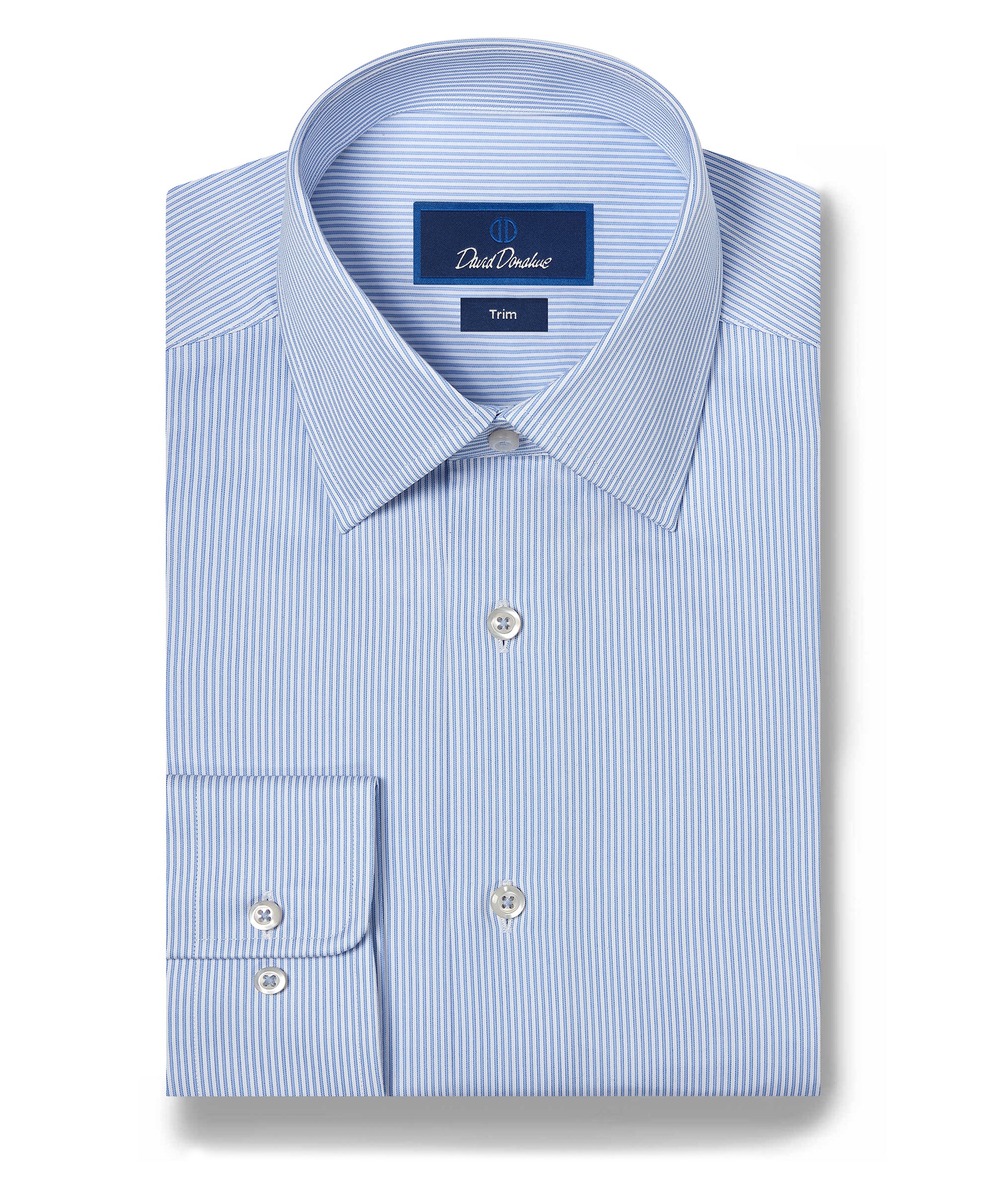 David Donahue Men's Trim Fit Fine Line Twill Stripe Dress Shirt - Blue - Size 16.5 36/37