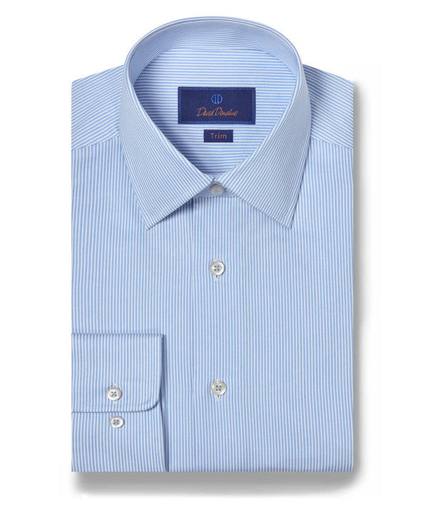 David Donahue Men's Trim Fit Fine Line Twill Stripe Dress Shirt - Blue - Size 16.5 36/37 - White/Blue David Donahue Men's Trim Fit Fine Line Twill Stripe Dress Shirt - Blue - Size 16.5 36/37 - White/Blue