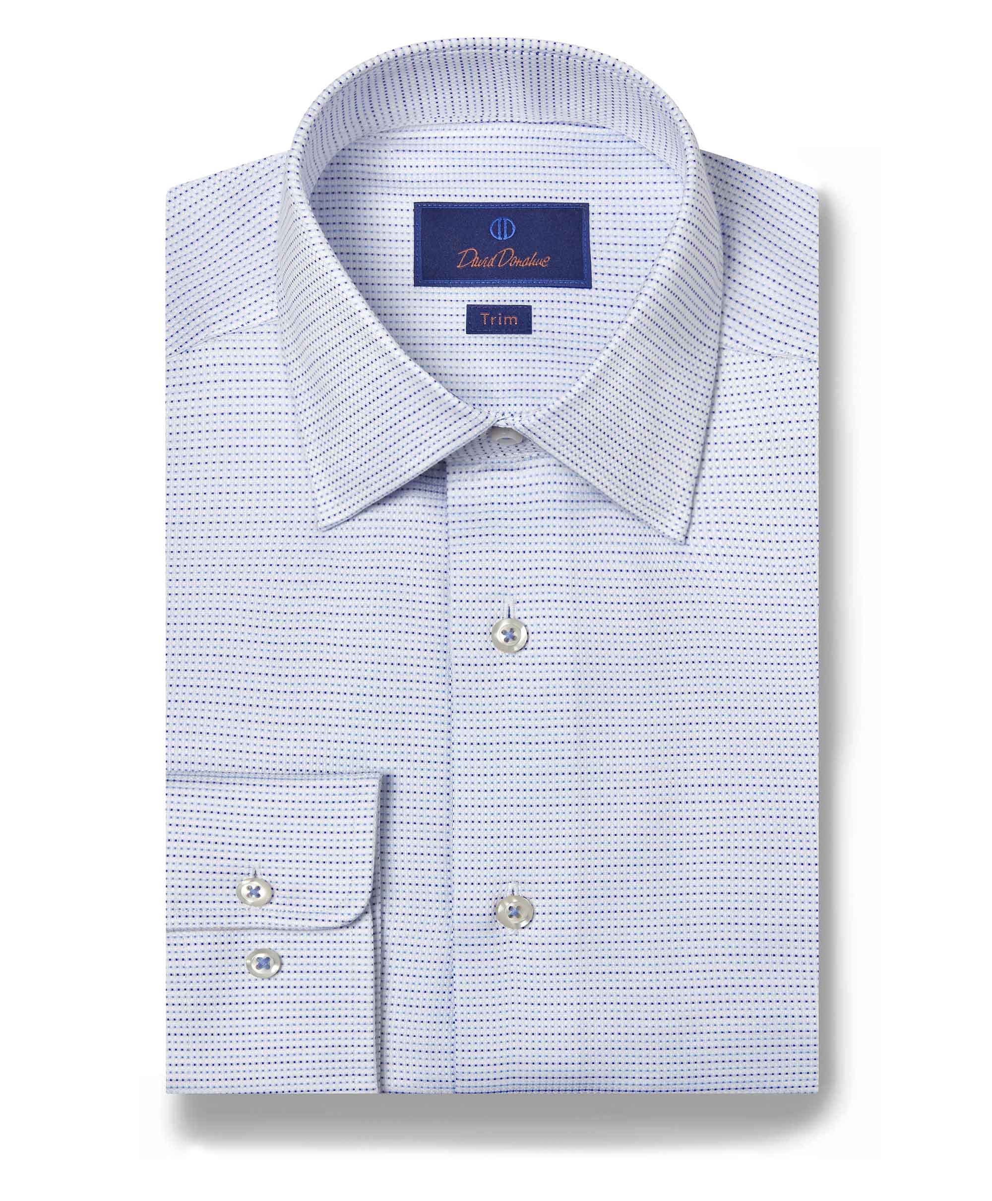 david donahue TBSP10006135 | White & Blue Micro Dobby Dot Dress Shirt Shirt